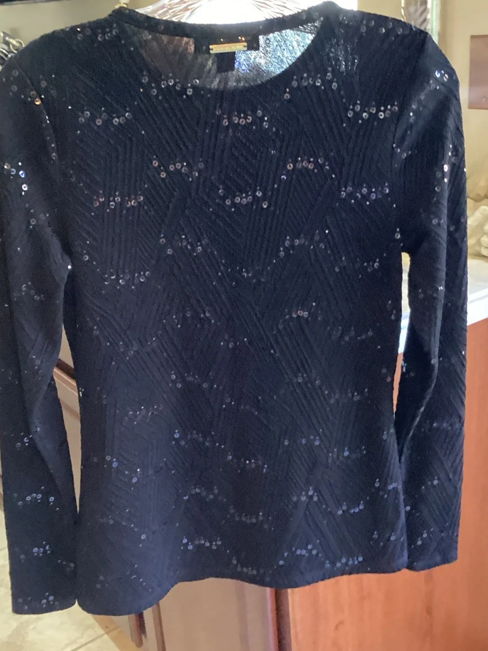 Michael Kors Black Sequin Long-Sleeve Knit Top